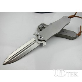 High Quality T Shape Tactical Knife Folding Knife with Double Blade + Titanium Handle UDTEK01238 